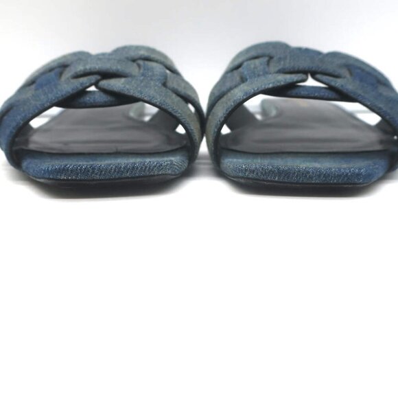 Saint Laurent Denim Tribute Flat Sandals Blue Size 39 Open Toe Mules - Picture 4 of 10